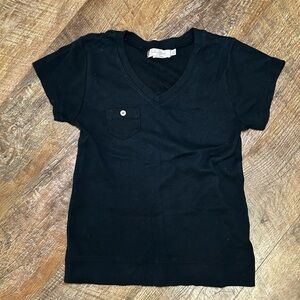 Fresh Produce Top Women X Small Black plane V- Neck Pocket 100% Cotton Tee